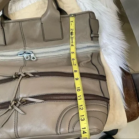 Chloe Taupe Gladys Leather Multi Zippers Tote Bag - Picture 9 of 11